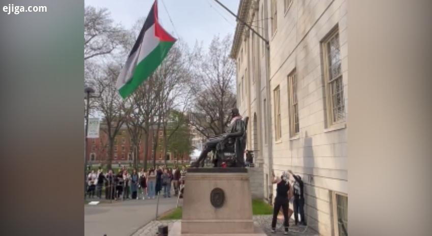 برافراشته شدن پرچم فلسطین در ساختمان دانشگاه هاروارد آمریکا