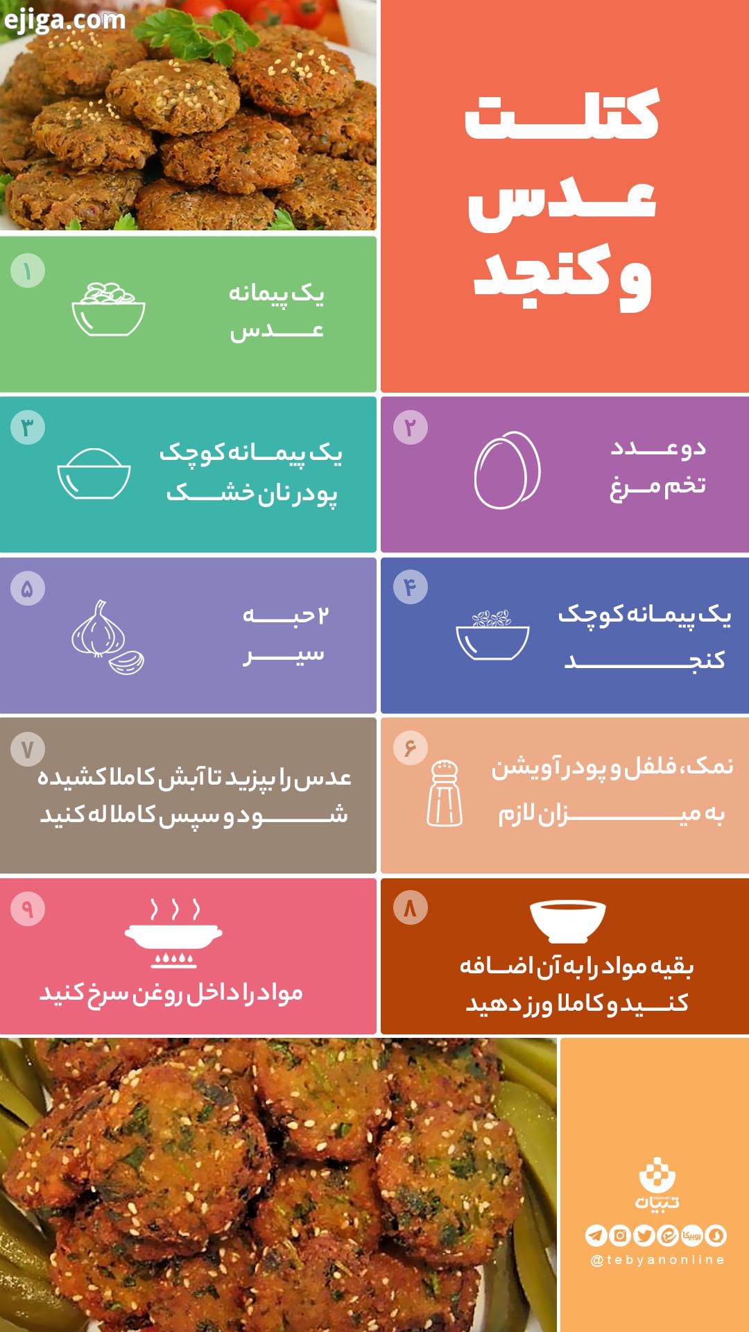  کتلت عدس و کنجد - اینفوگرافیک